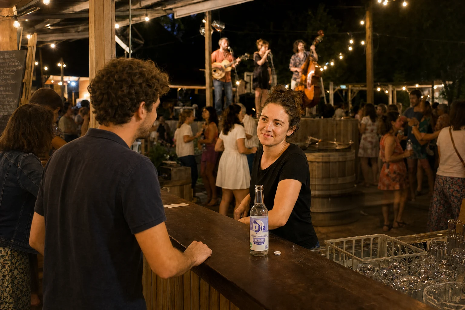 DIZ Lavande au comptoir pendant une soirée musicale